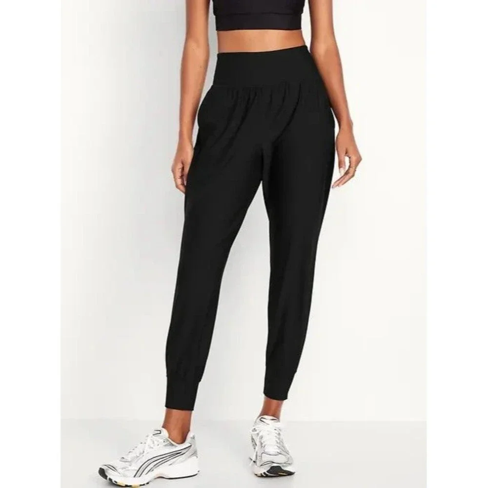 Old Navy High Rise PowerSoft 7/8 Joggers Womens S Ribbed Black NEW